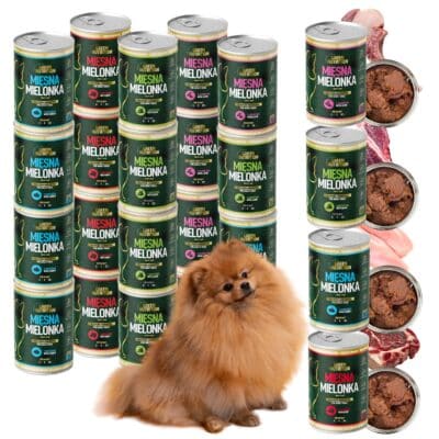 Mokra karma bezzbożowa dla psa Green Nutrition – Mielonka 4 smaki, 65% mięsa, kompozycja 24 puszki x 400 g