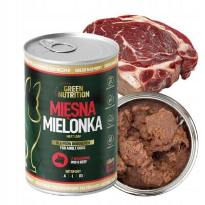 Mokra karma dla psa Green Nutrition – bezzbożowa, wołowina, 65% mięsa, puszka 400 g