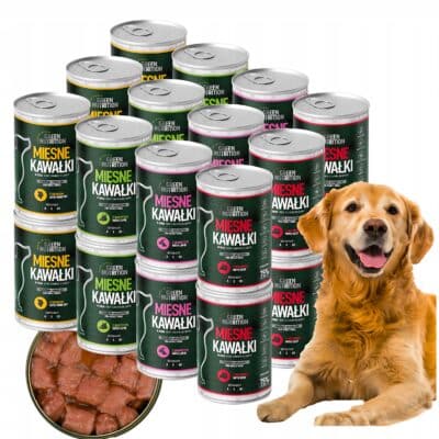Mokra karma dla psa Green Nutrition – kawałki mięsne, 75% mięsa, mix smaków, kompozycja 24 puszki