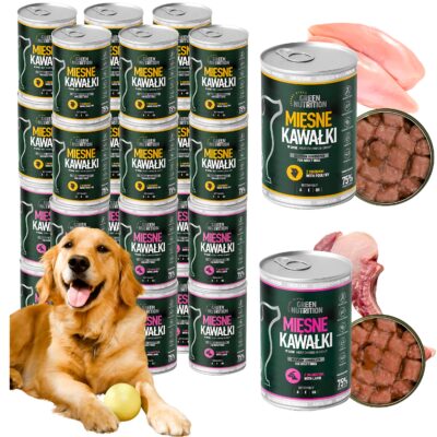 Mokra karma dla psa Green Nutrition – kawałki mięsne, puszki 415 g, kompozycja 24 sztuki