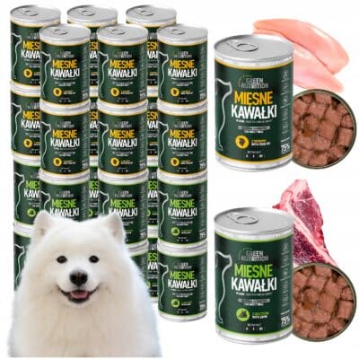 Mokra karma dla psa Green Nutrition – drób i dziczyzna, 75% mięsa, z witaminami, kompozycja 24 puszki