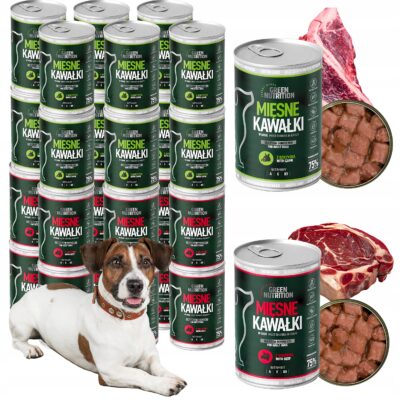 Mokra karma dla psa Green Nutrition – kawałki mięsne w sosie, 75% mięsa, kompozycja 24 puszki